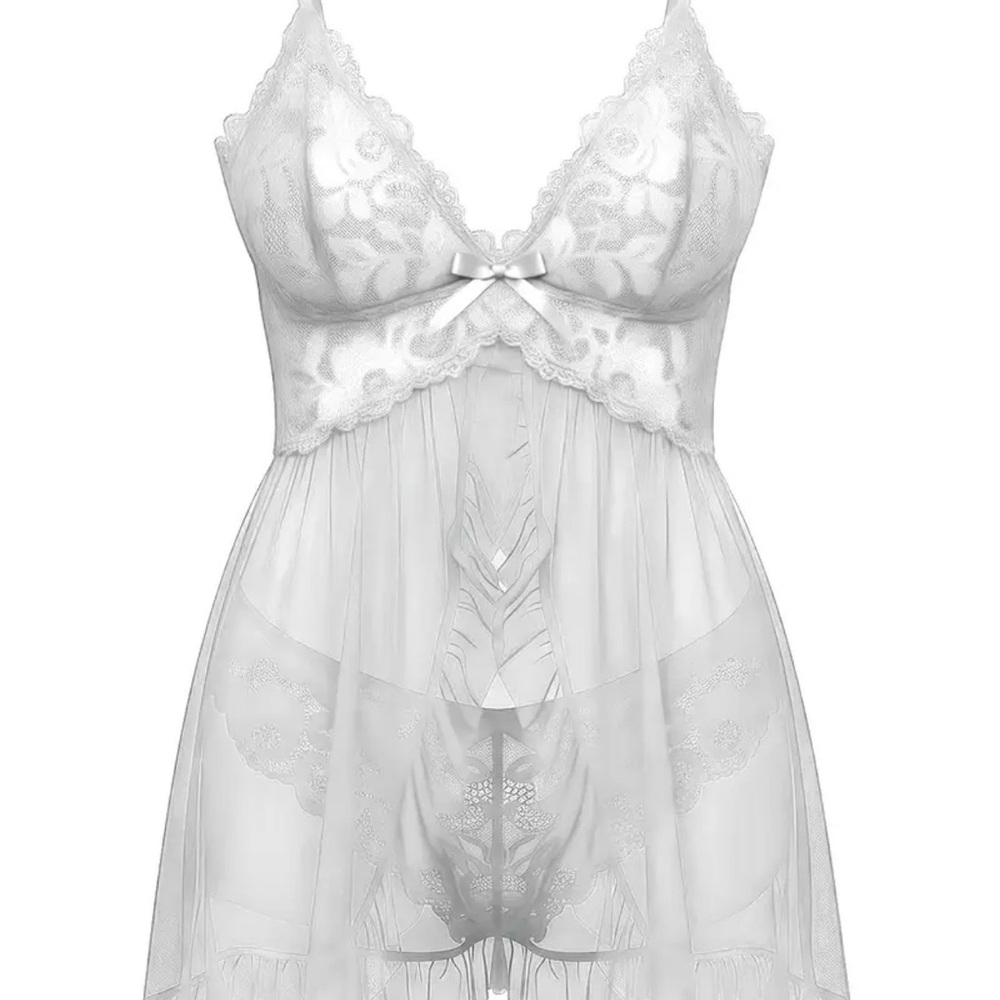 NWT White Lace Babydoll Lingerie Set Ruffle Hem & Matching Panty Size XL - Picture 7 of 11